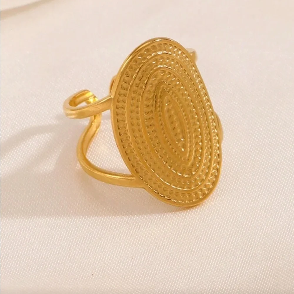Elliptical Sculptural Gold Adjustable Ring — Modern Art Deco Statement